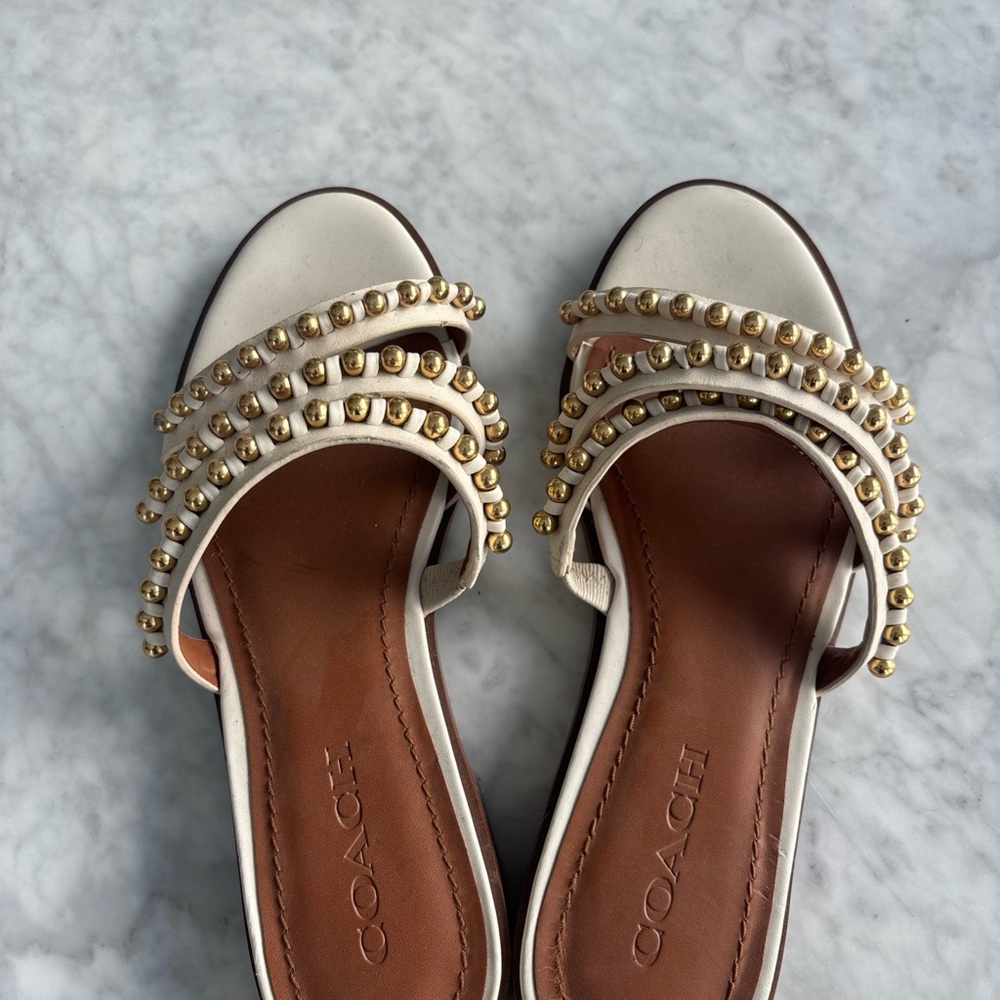 Coach Women's Cream and Gold Studded Sandals